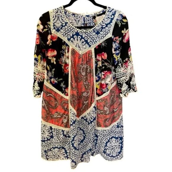 Anthropologie Vanessa Virginia Inez patchwork swing mini dress size 0 - Picture 2 of 8